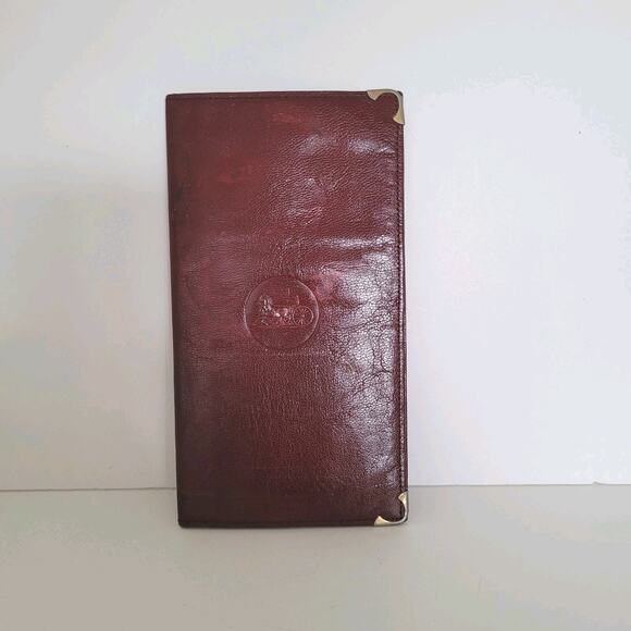 Celine Vintage Bifold Geniue Leather Large Wallet Red Carriage Logo Unisex Long - Picture 1 of 9
